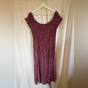 SHEIN red and white Floral Off-Shoulder Maxi Dress